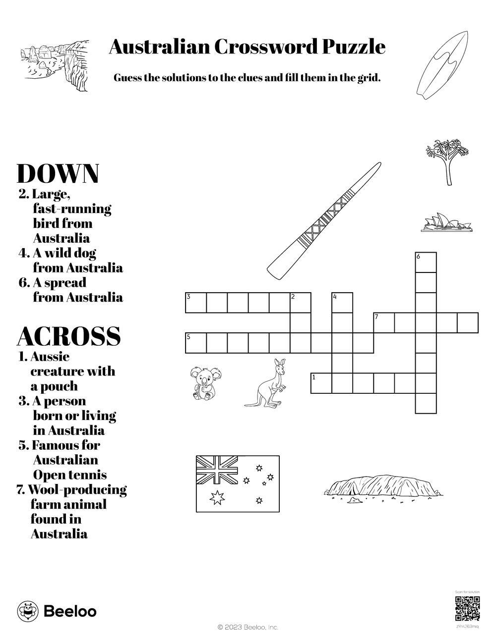 Australian Crossword Puzzle Beeloo Printable Crafts And 