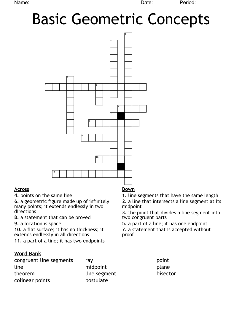 Basic Geometric Concepts Crossword WordMint