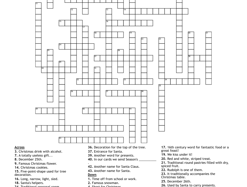 Big Christmas Crossword Puzzle WordMint