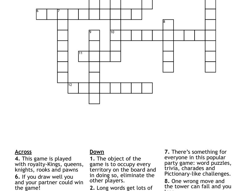 Board Games Crossword WordMint