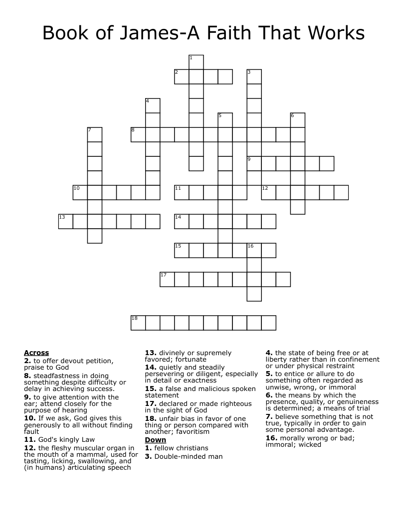 Book Of James A Faith That Works Crossword WordMint