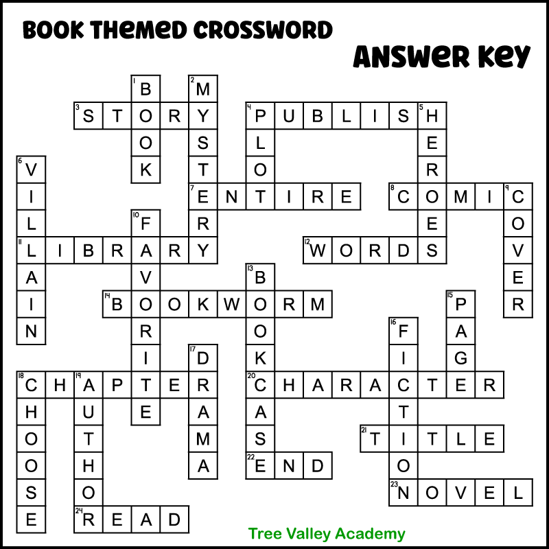 Book Themed Crossword Puzzle For Kids Tree Valley Academy