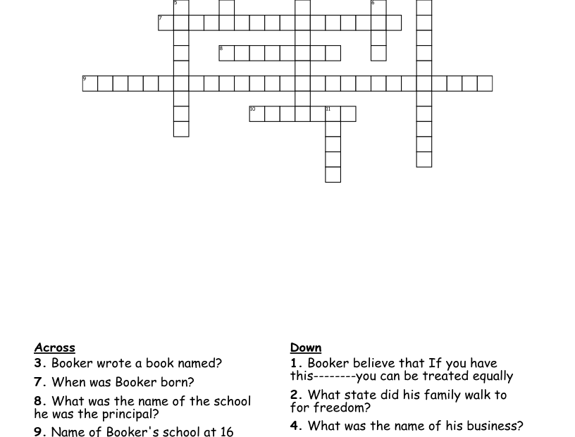 Booker T Washington Crossword WordMint