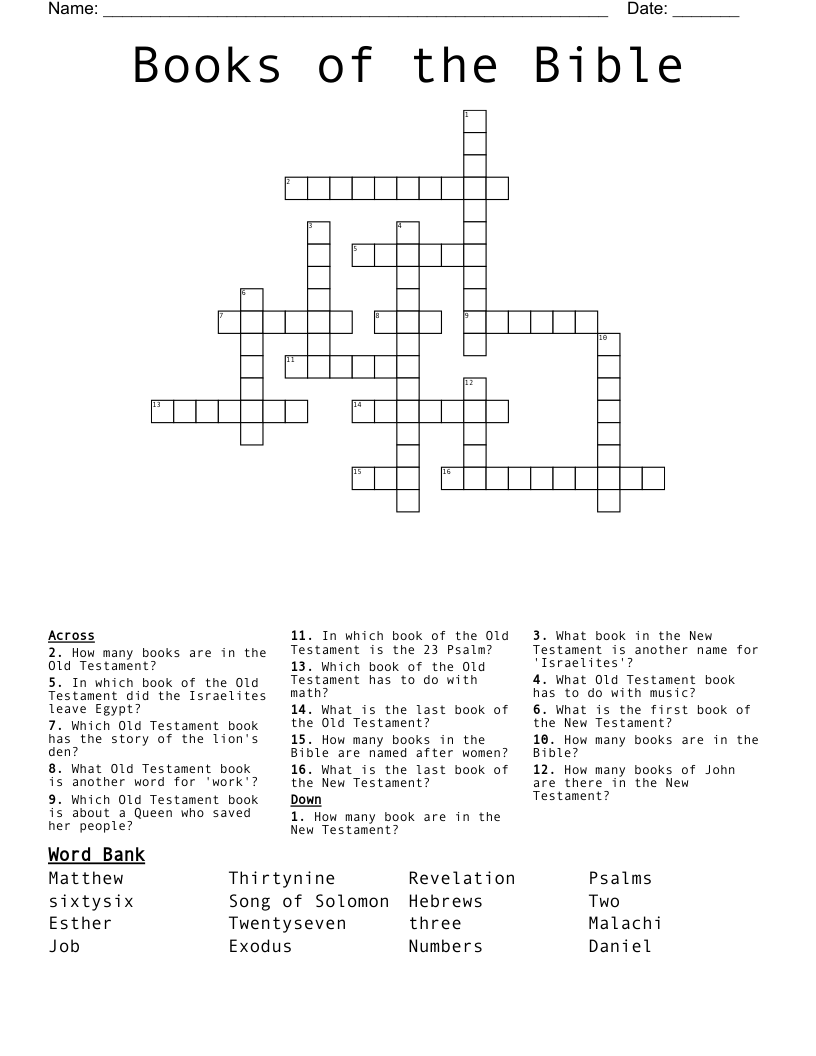 Books Of The Bible Crossword WordMint