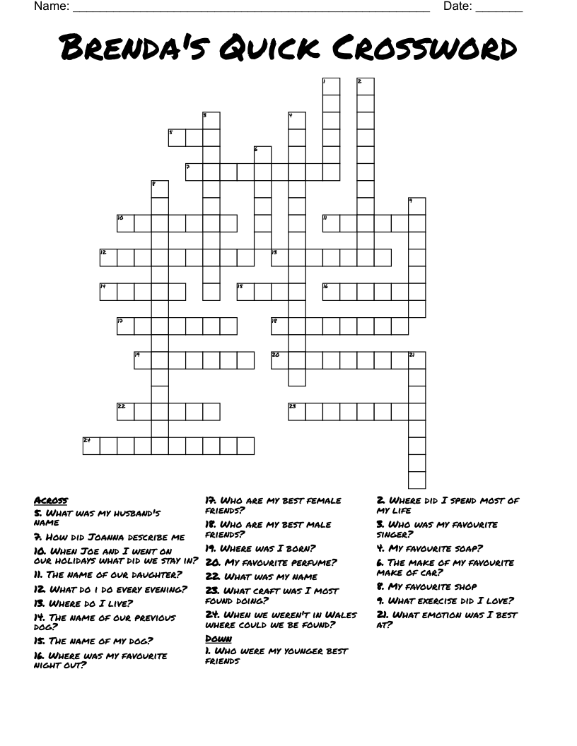 Brenda s Quick Crossword WordMint