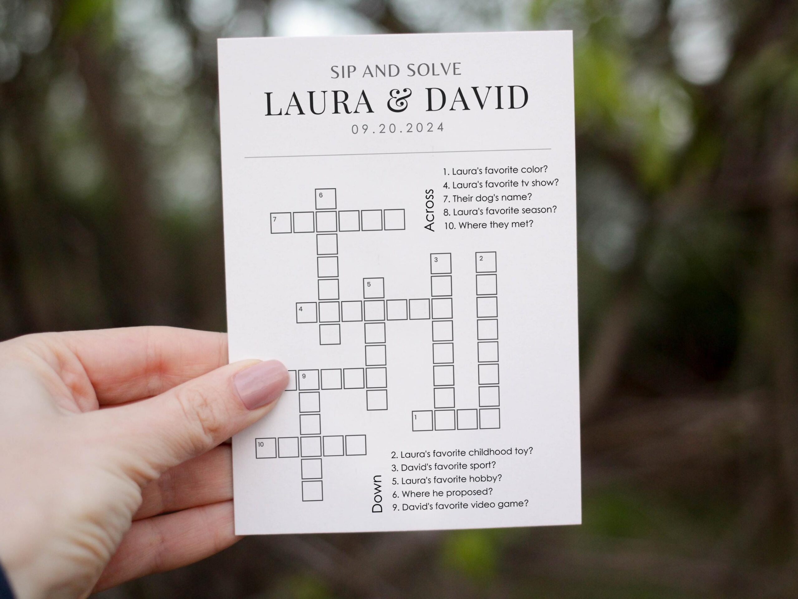 Bridal Shower Crossword Puzzle Etsy