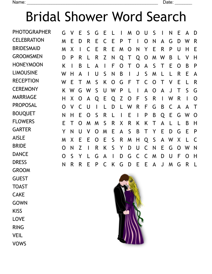 Bridal Shower Crossword Puzzle WordMint