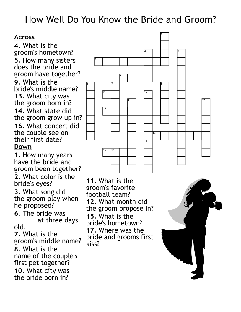 Bridal Shower Crossword Puzzle WordMint