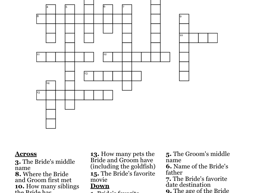 Bridal Shower Crossword WordMint