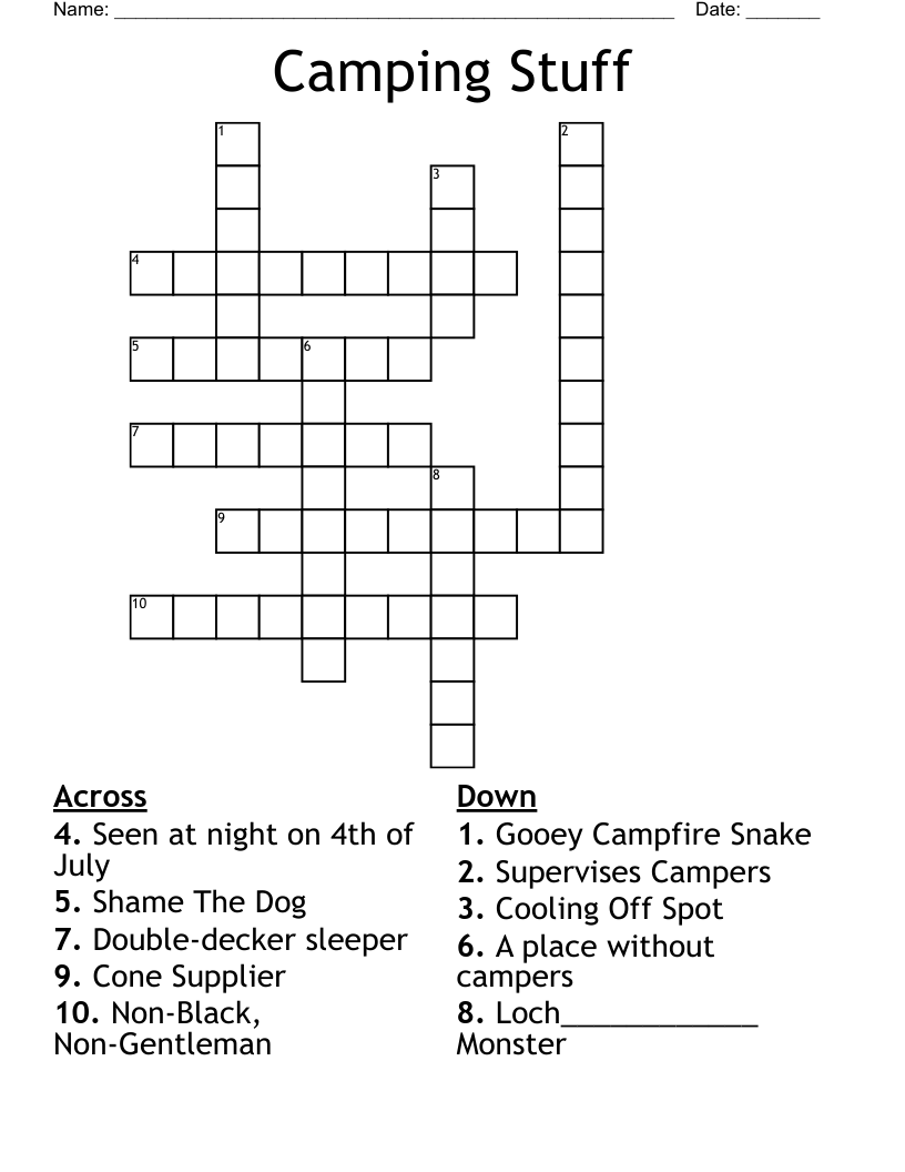 Camping Stuff Crossword WordMint