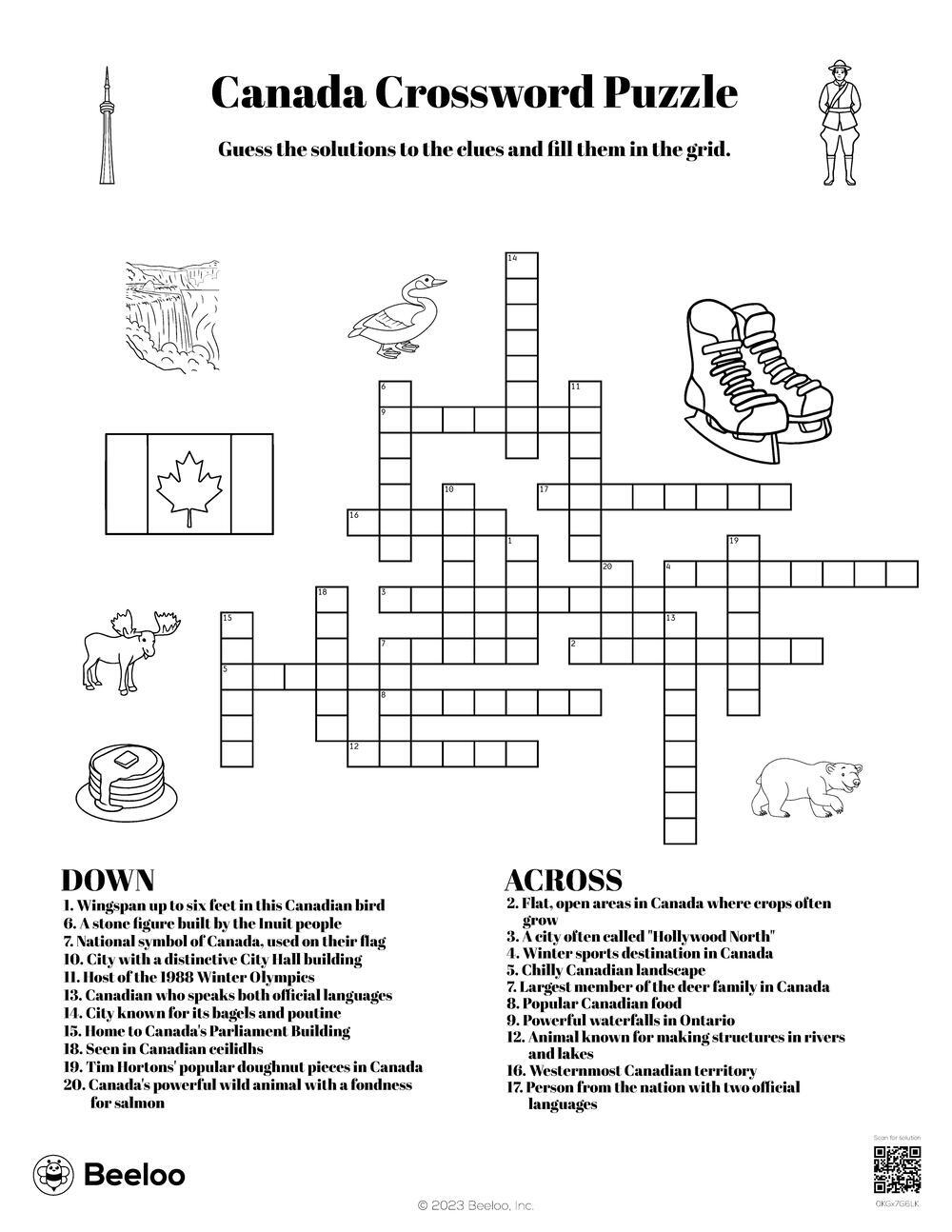 Canada themed Crossword Puzzles Beeloo Printable Crafts And 