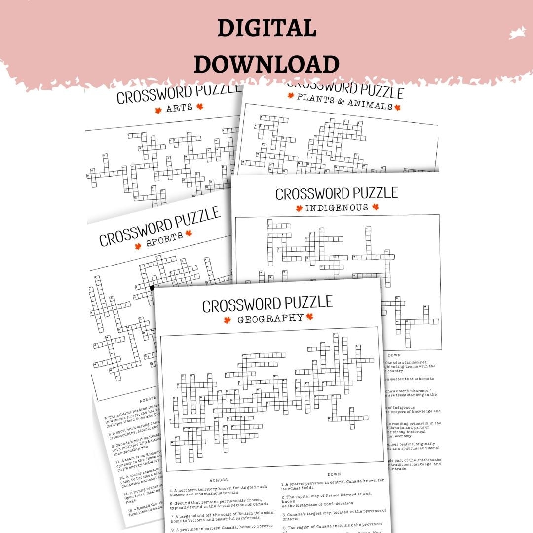Canadian Culture Crossword Puzzles 5 Digital Printables Fun Canada Trivia For Teachers U0026 Travel Etsy