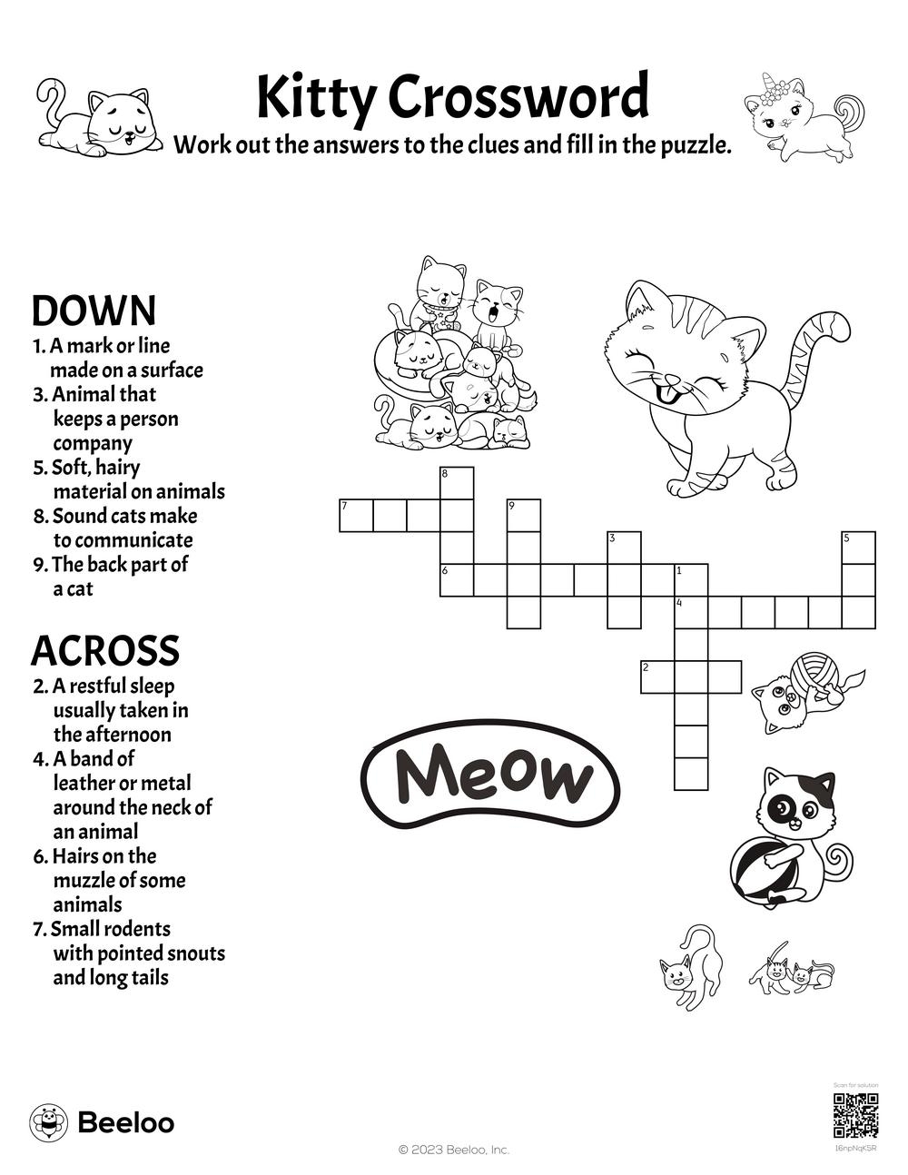 Cat themed Crossword Puzzles Beeloo Printable Crafts And 