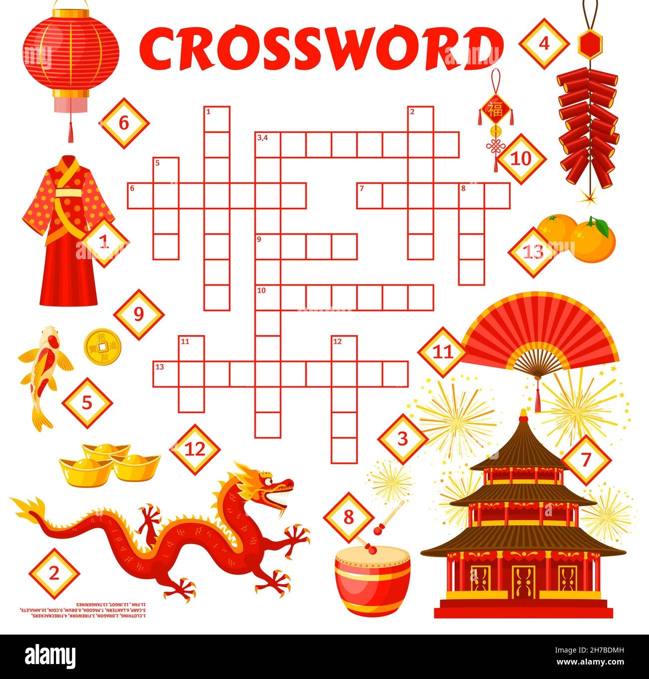 Chinese Holiday Objects Crossword Grid Worksheet Vector Find A 