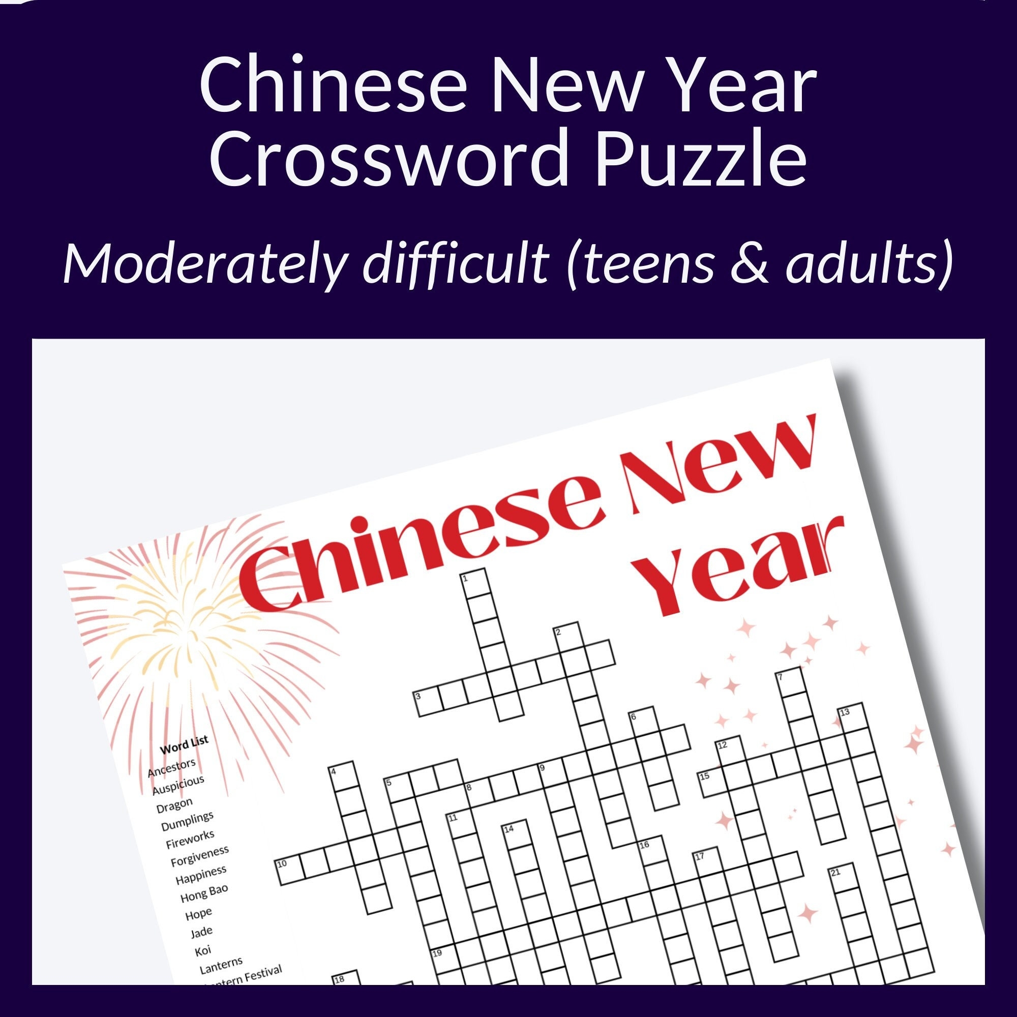 Chinese New Year Crossword Puzzle For Parties Vocabulary Building 