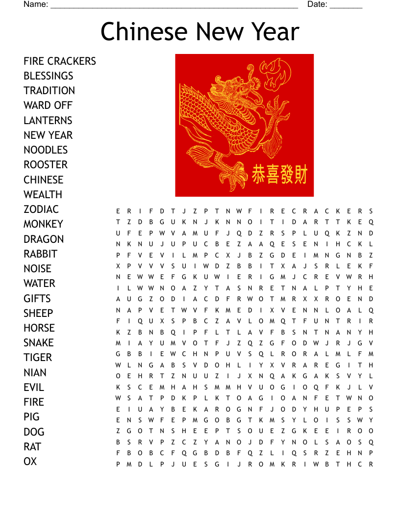 Chinese New Year Word Search WordMint