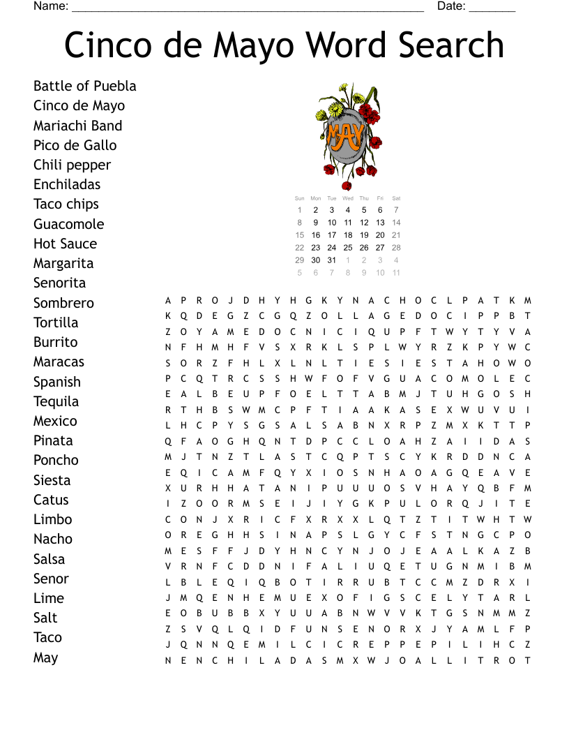 Cinco De Mayo Crossword WordMint