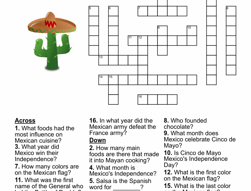 Cinco De Mayo Crossword WordMint