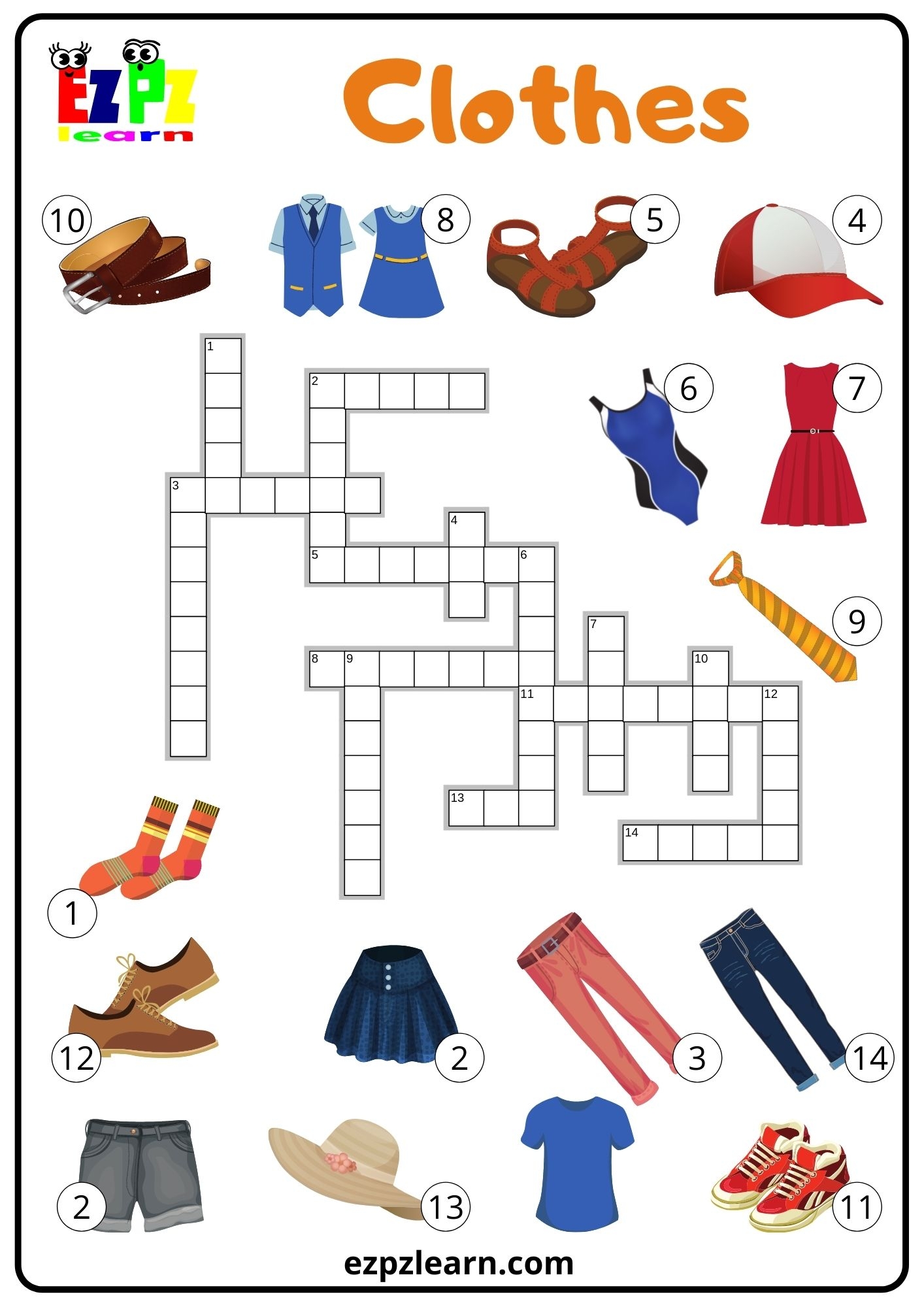 Clothes Crossword Ezpzlearn