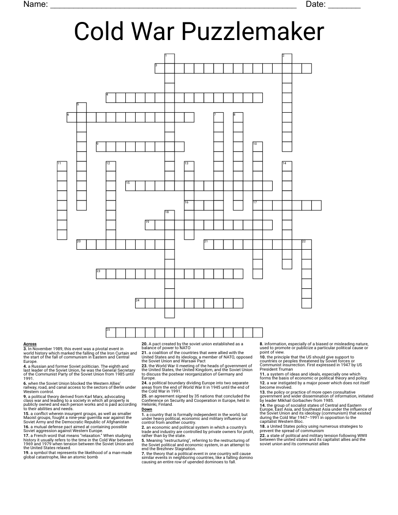 Cold War Puzzlemaker Crossword WordMint