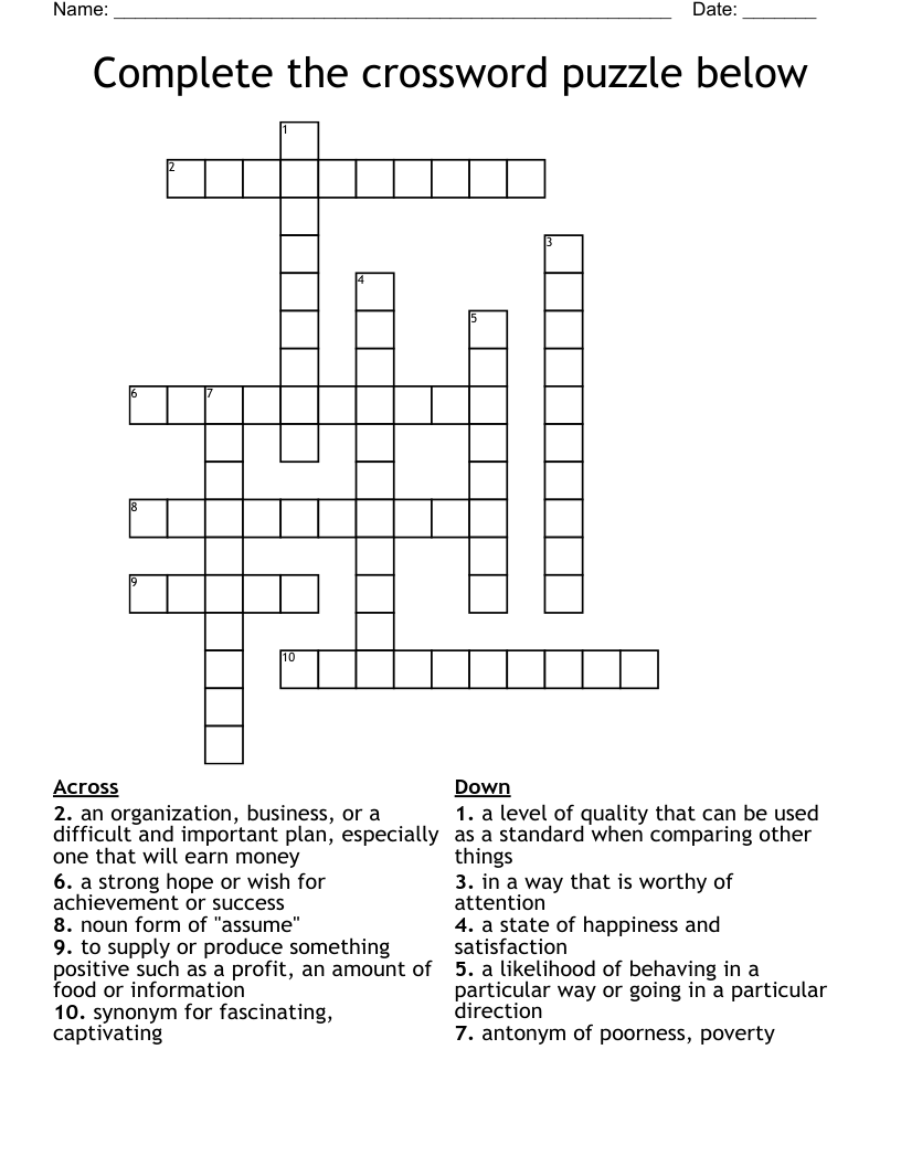 Complete The Crossword Puzzle Below WordMint