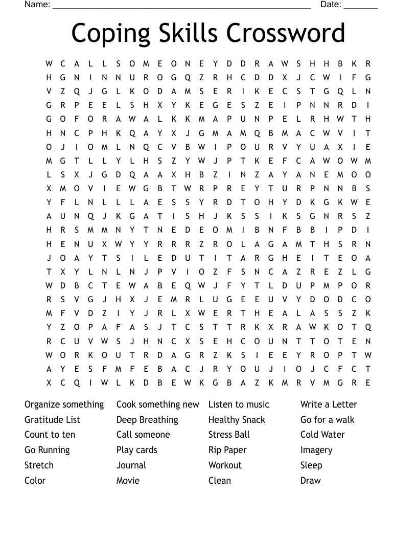 Coping Skills Crossword Word Search WordMint