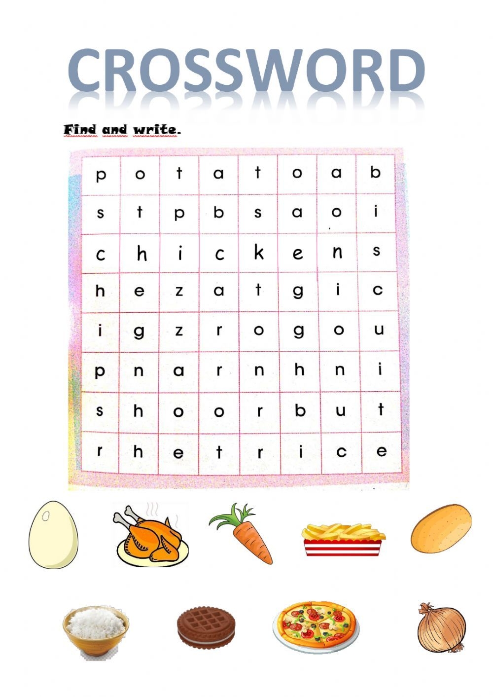 Crossword Foods Worksheet