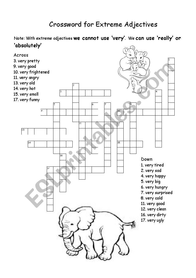 Crossword For Extreme Adjectives ESL Worksheet By Tinamarycampbell