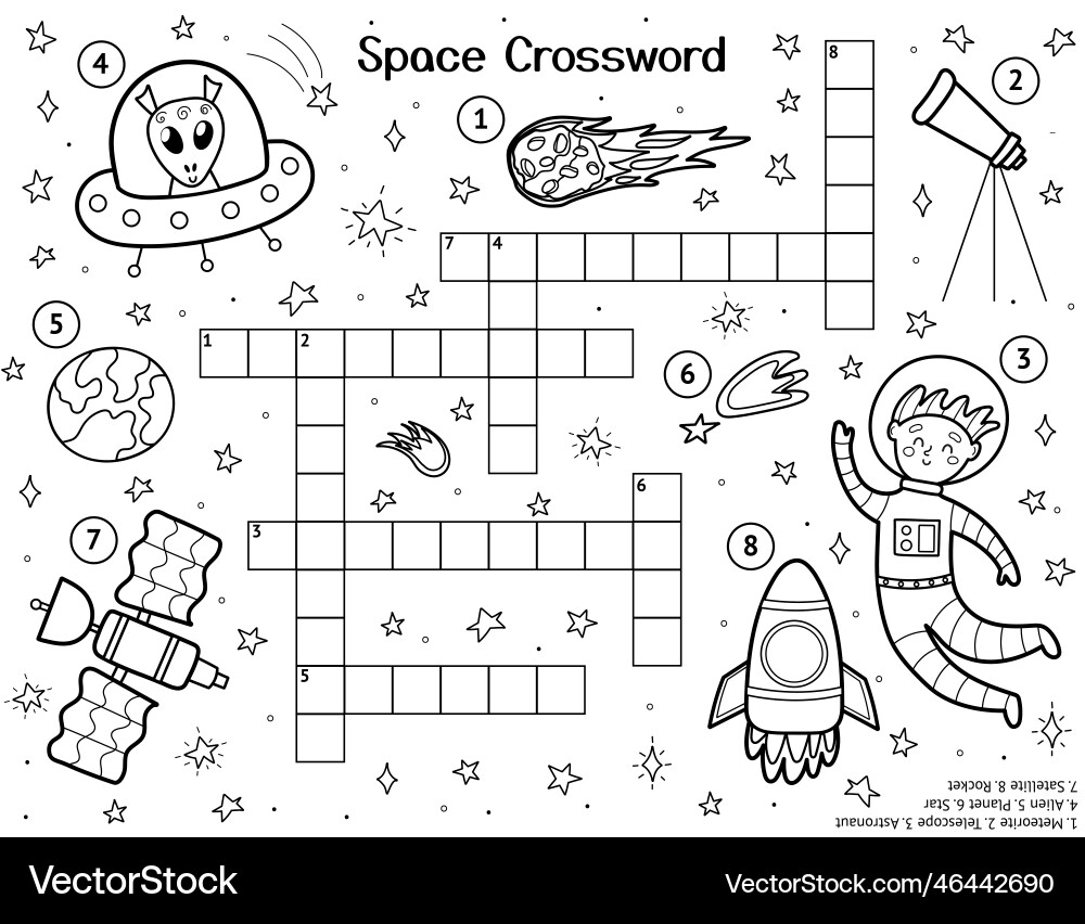 Crossword For Kids With Cute Space Characters Vector Image