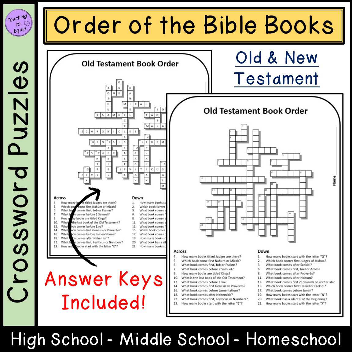 Crossword Puzzle Books Of The Bible Order Activity