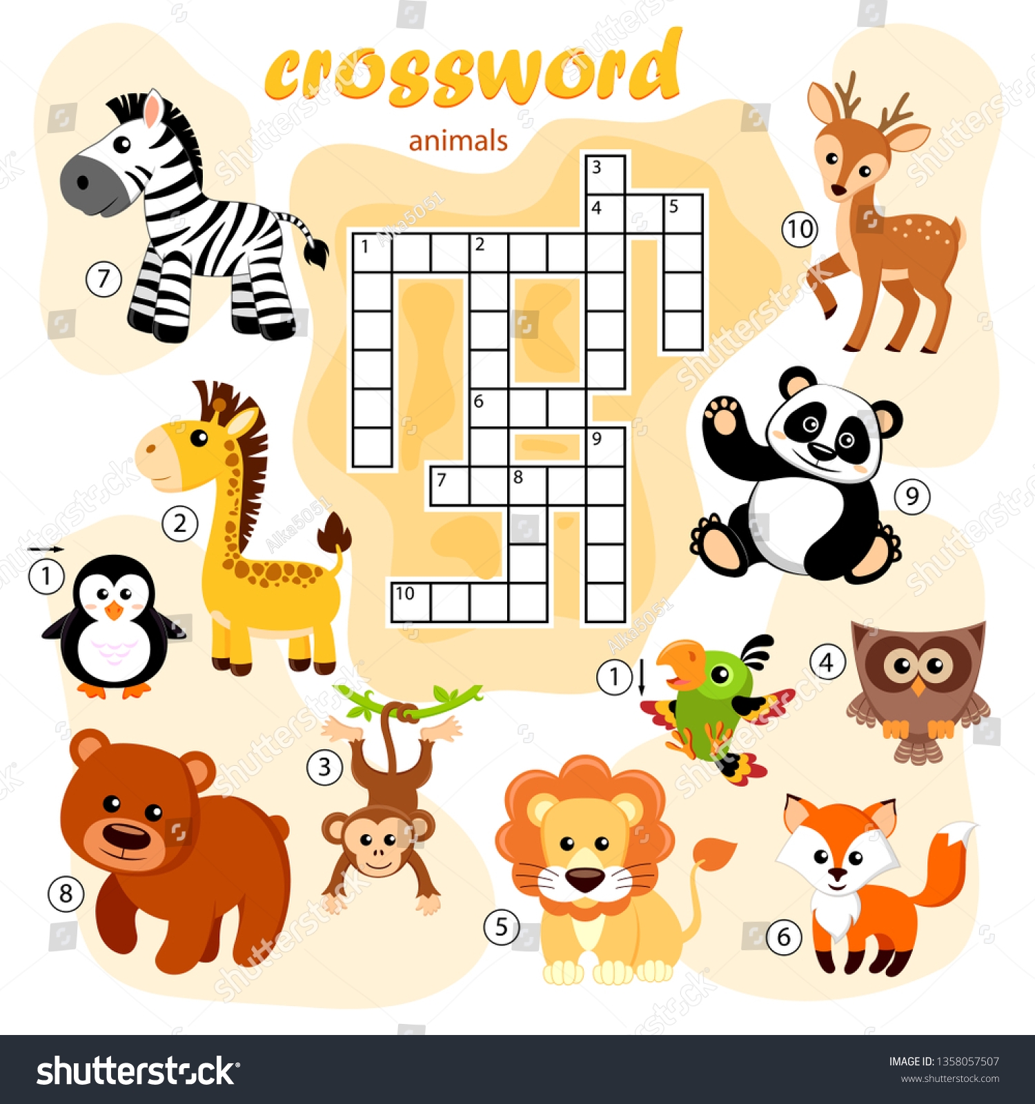 Crossword Puzzle Game Animals Panda Fox Stock Vector Royalty Free 