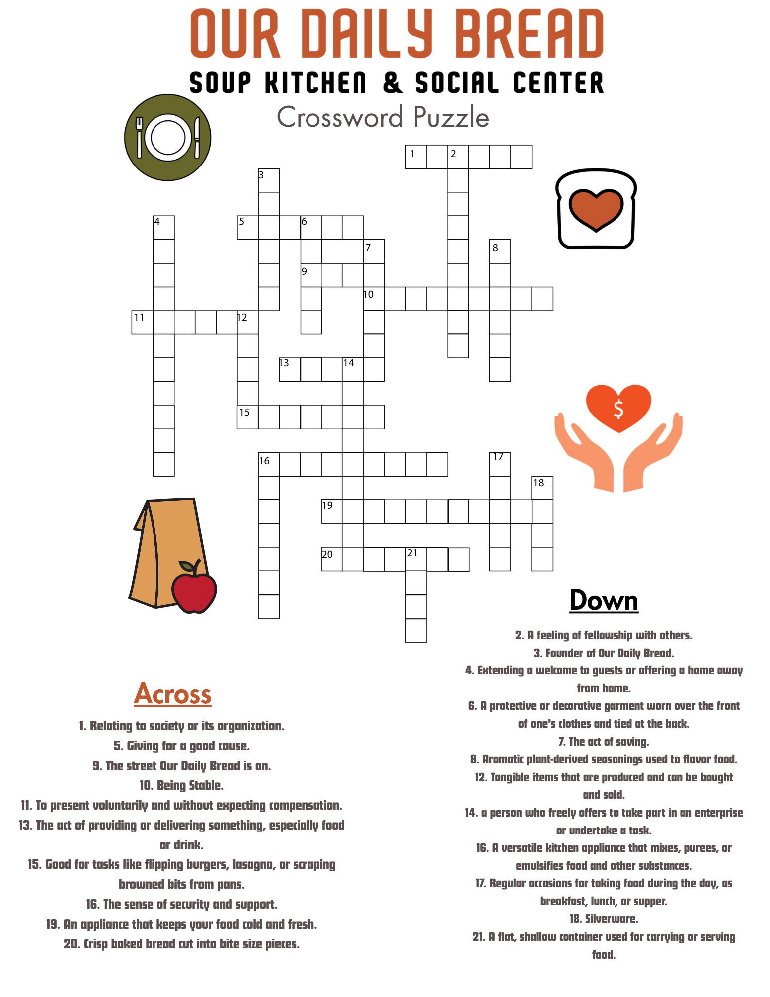 Crossword Puzzle Our Daily Bread Soup Kitchen And Social Center