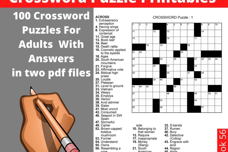Crossword Puzzle Printables For Adults 100 Crosswords With Solutions Instant Download Large Print Fun Activities Book For Seniors Etsy UK