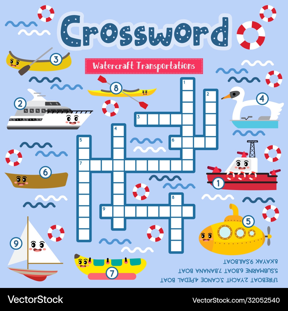 Crossword Puzzle Watercraft Transportations Vector Image