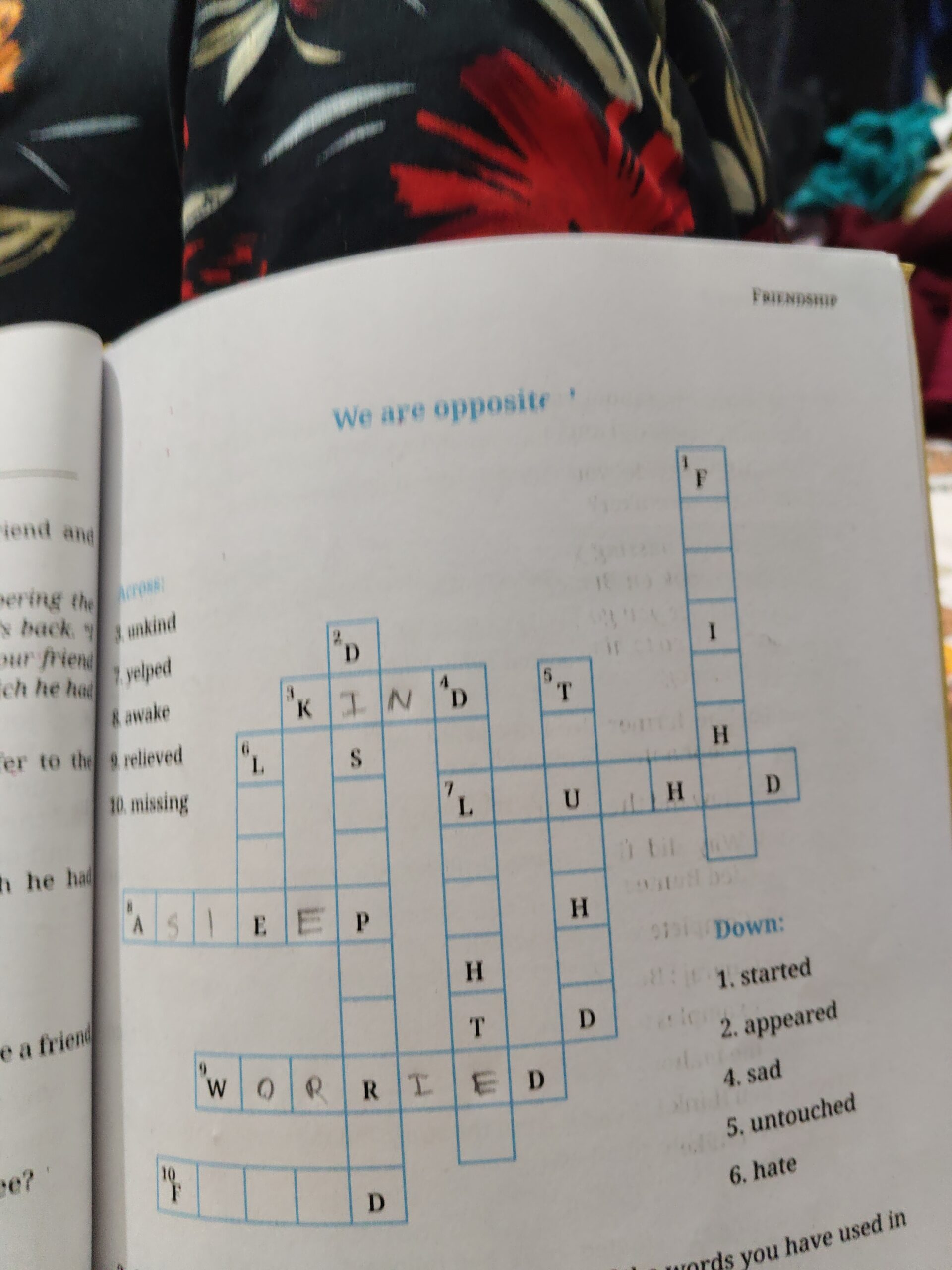 Crossword Puzzle We Are Opposite Across 3 Unkind 7 Yelped 8 Awake 