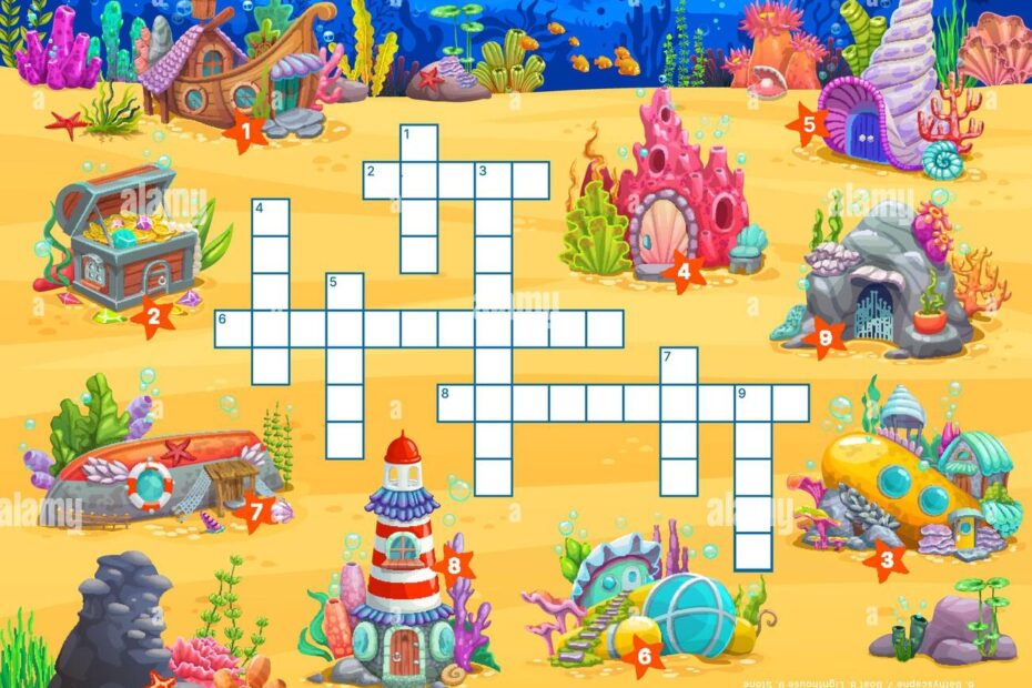 Crossword Quiz Game With Underwater Cartoon House Buildings Wordsearch Playing Activity Crossword Kids Puzzle Vector Worksheet With Treasure Chest Sunken Ship Shell And Lighthouse Submarine House Stock Vector Image U0026 Art
