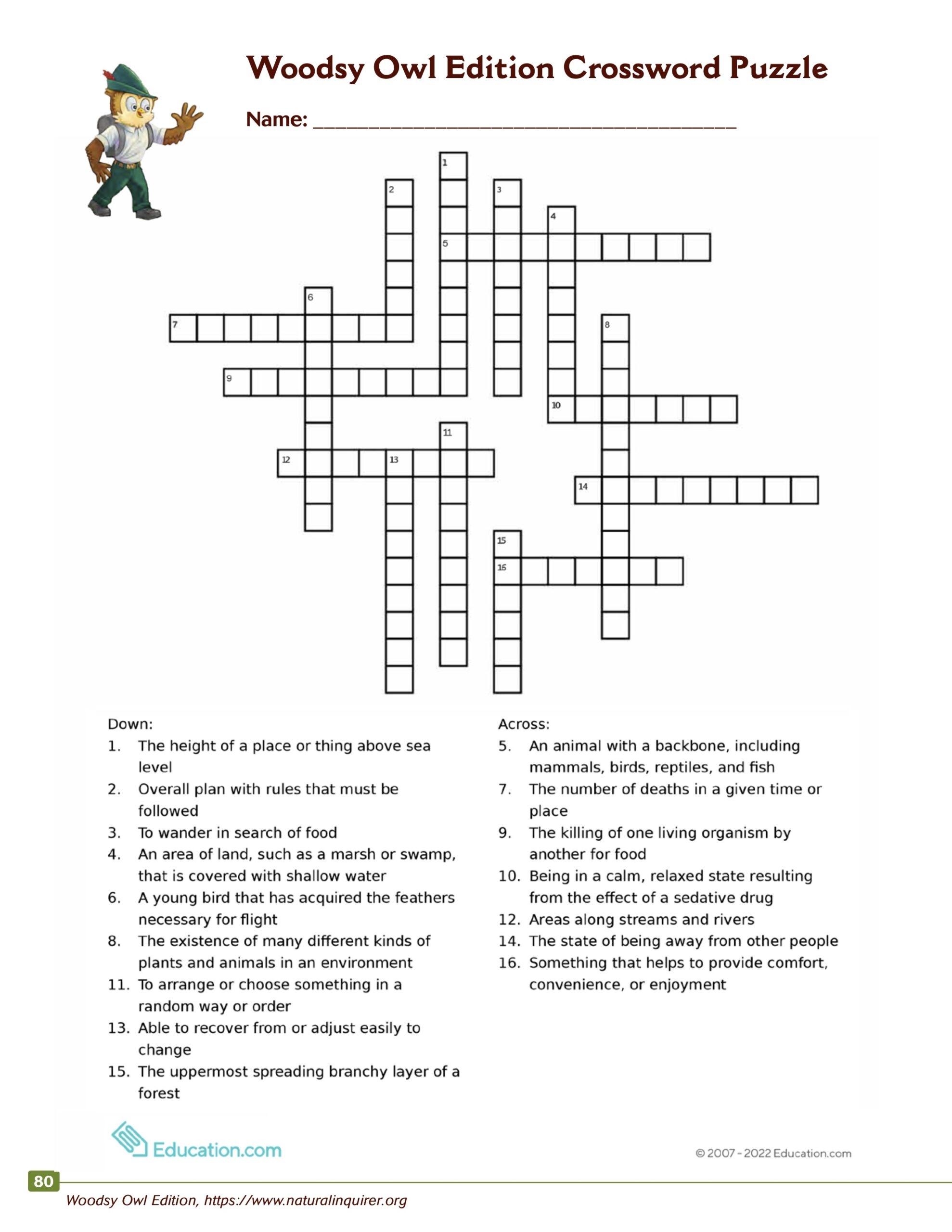 Crossword Woodsy Owl Natural Inquirer