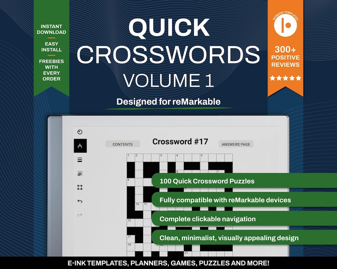 Crosswords For Remarkable Volume 1 Games And Puzzles Clickable PDF Template Digital Download With Hyperlinks For E ink Tablet Etsy
