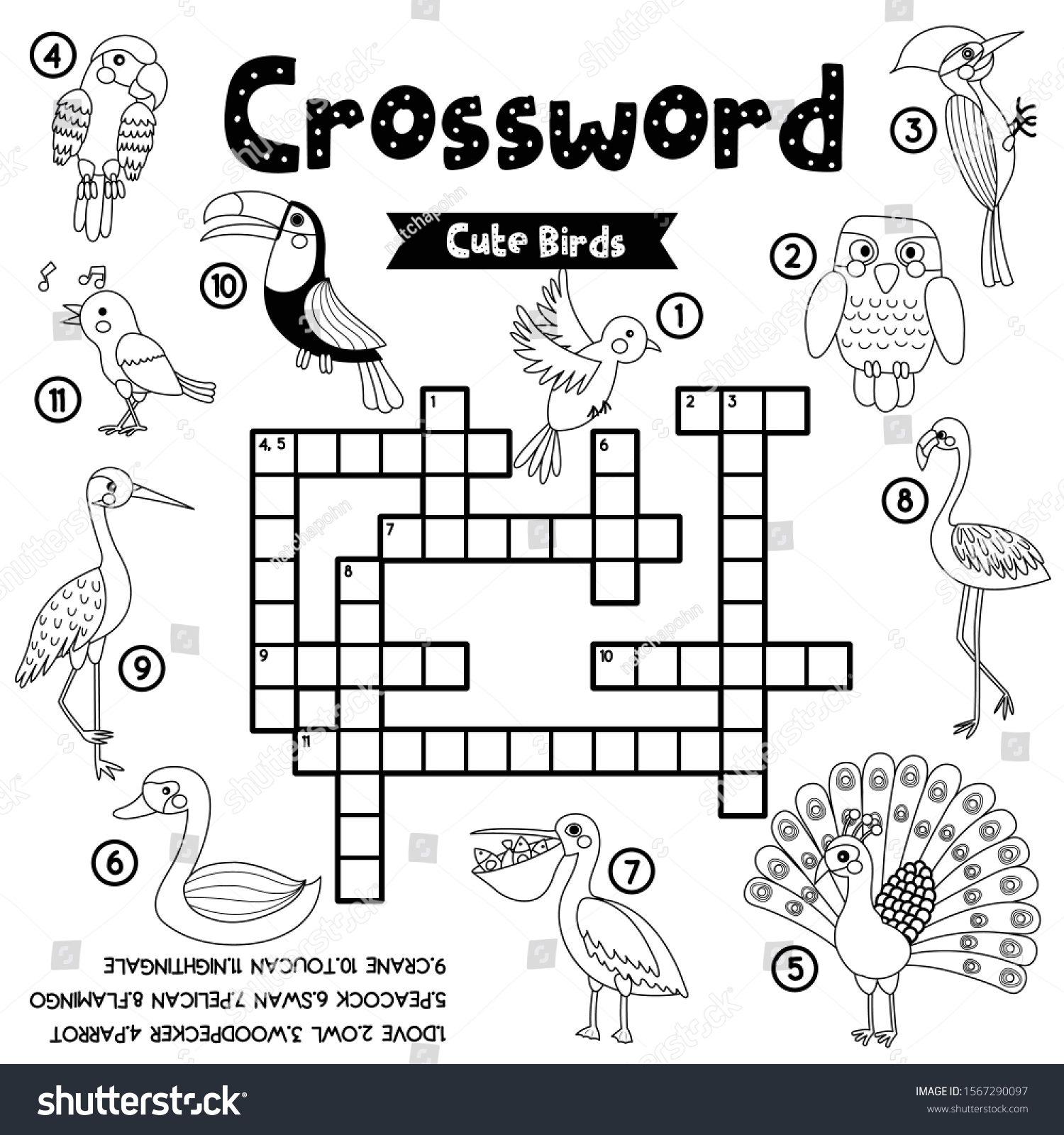 Crosswords Puzzle Game Cute Birds Animals Stock Vector Royalty 