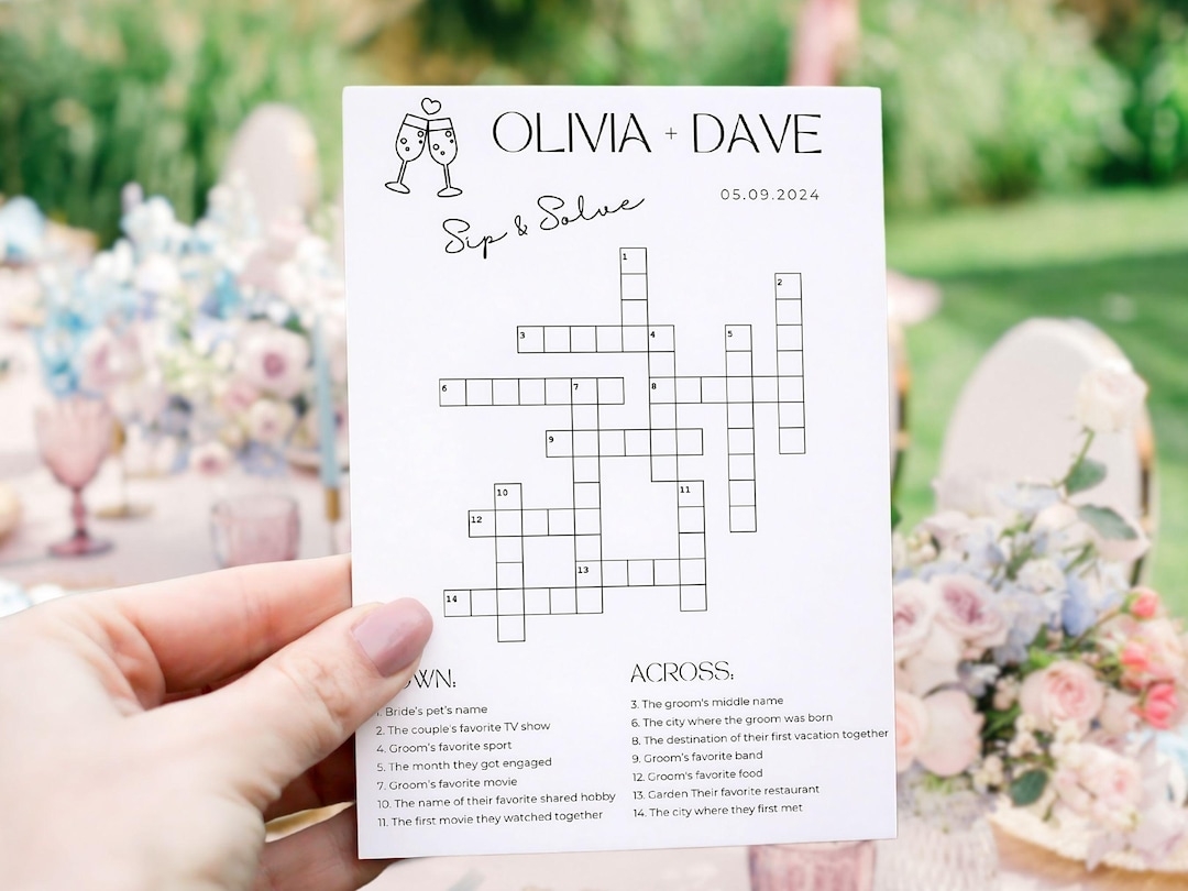 Custom Wedding Crossword Puzzle Bridal Shower Sip U0026 Solve Couple 