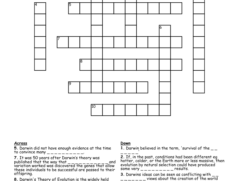 Darwins Theory Of Evolution Crossword WordMint