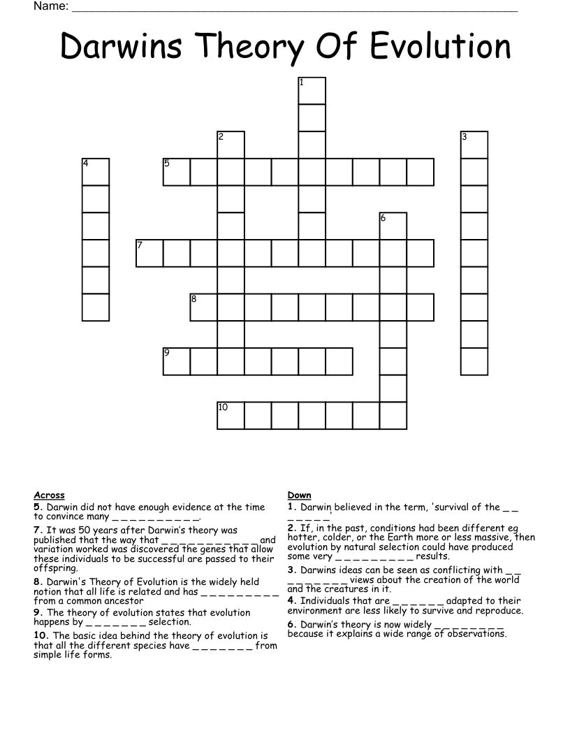 Darwins Theory Of Evolution Crossword WordMint