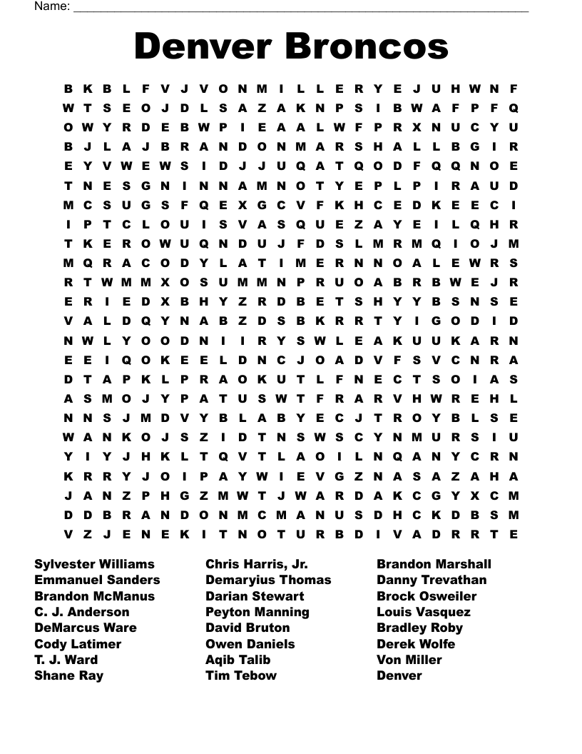 Denver Broncos Word Search WordMint
