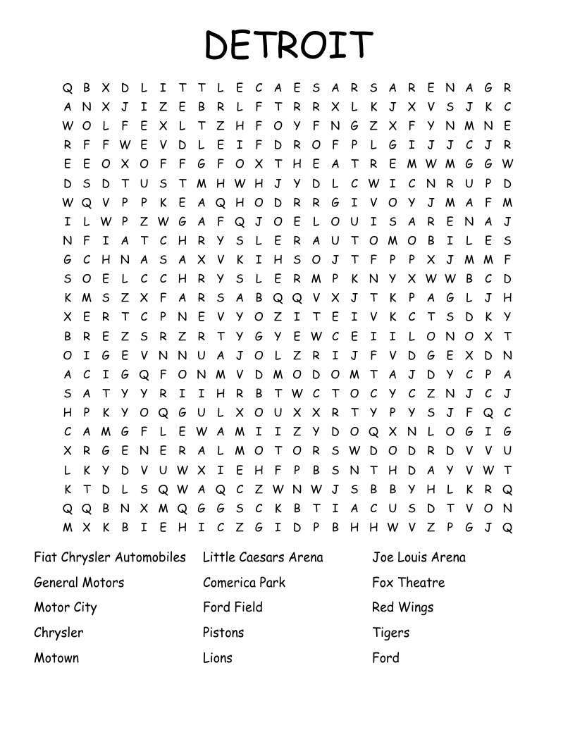 DETROIT Word Search WordMint