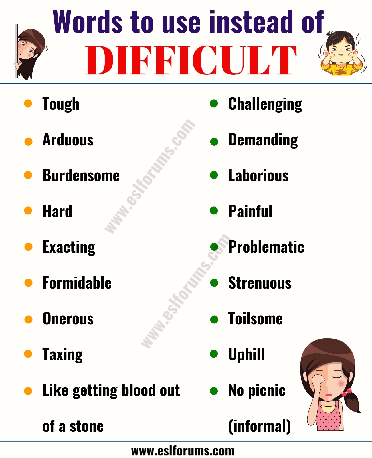 DIFFICULT Synonym List Of 18 Useful Words To Use Instead Of Difficult ESL Forums