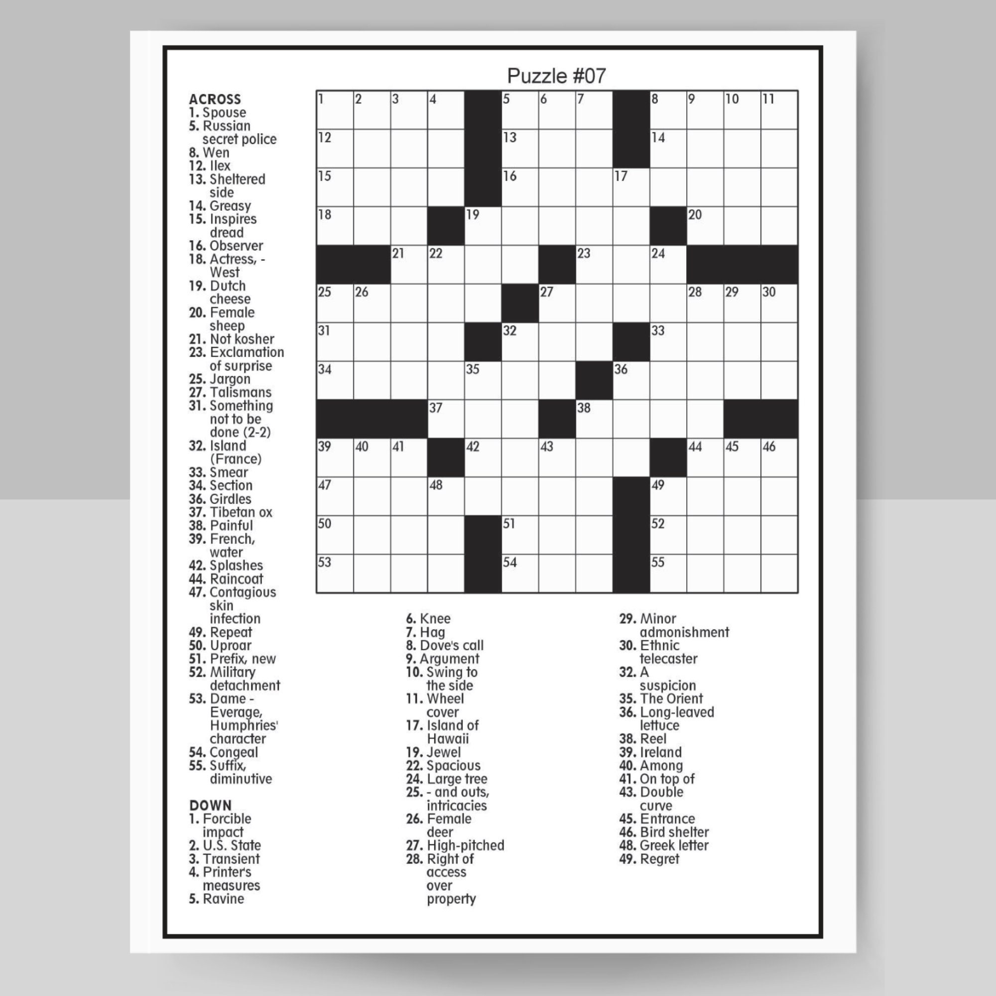 Digital Download 100 Printable Crossword Puzzles For Adults Fun 