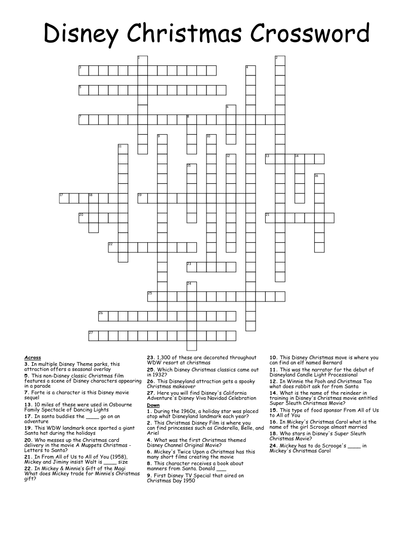 Disney Christmas Crossword WordMint