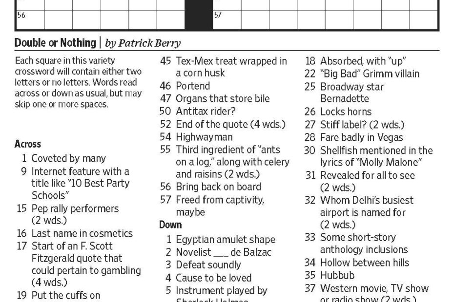 Double Or Nothing Saturday Puzzle WSJ