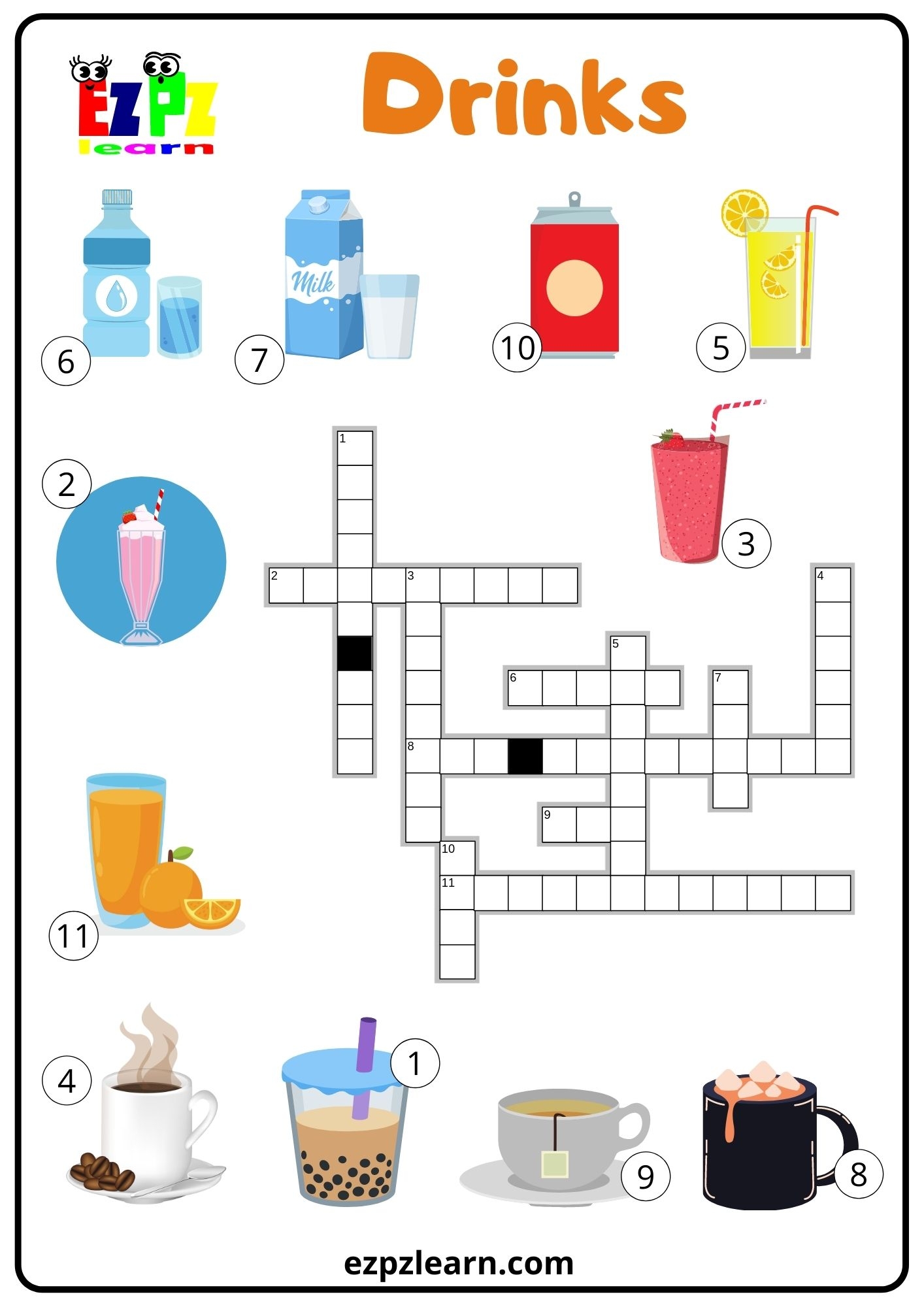 Drinks Crossword Ezpzlearn