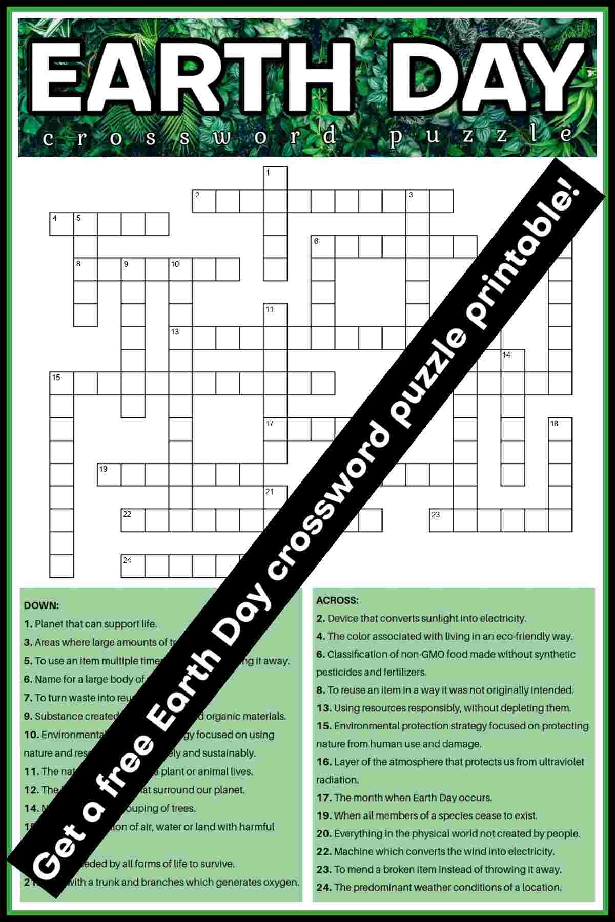 Earth Day Crossword Puzzle Free Earth Day Printable U0026 Answers